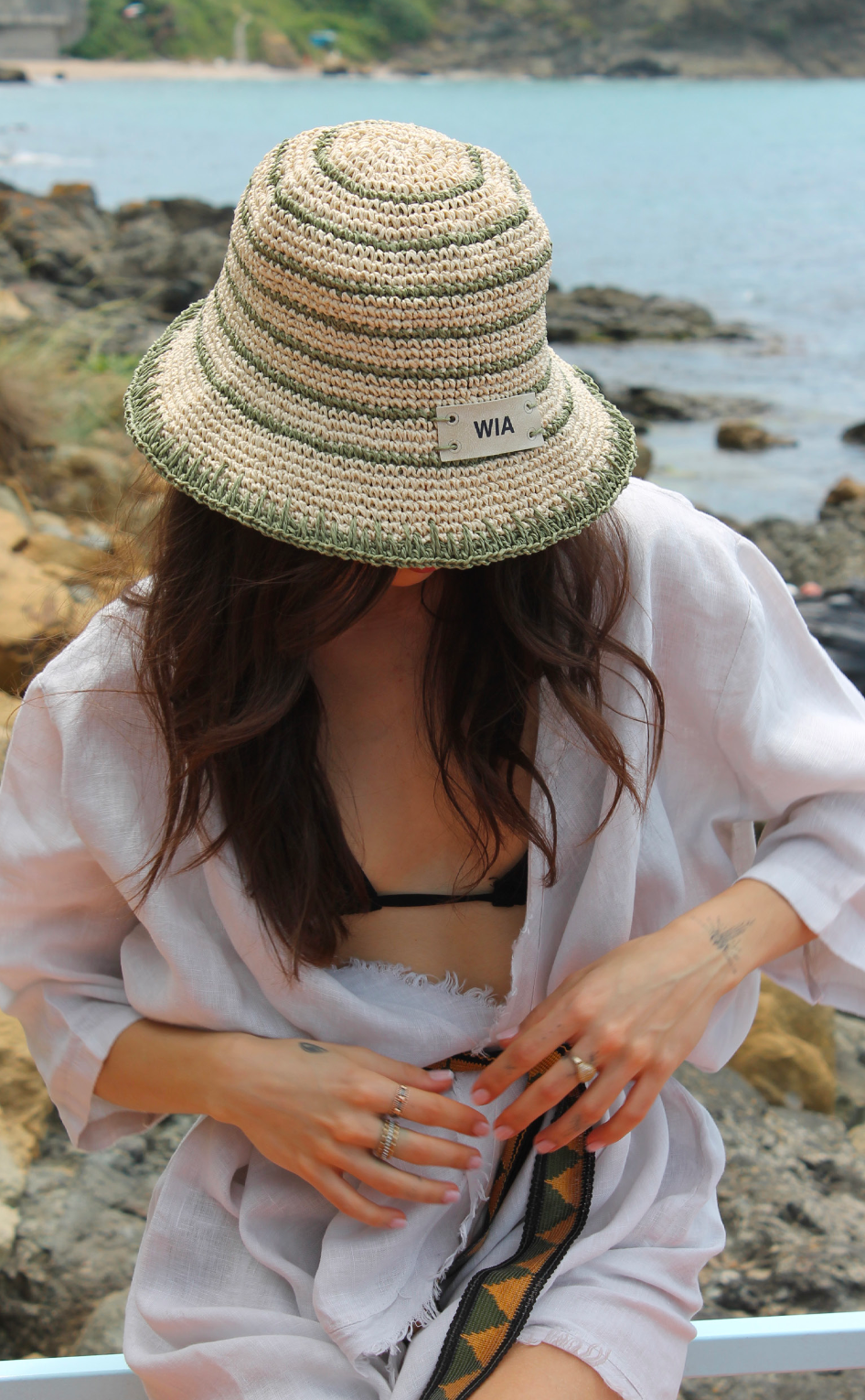Striped Bucket Hat in Army Green