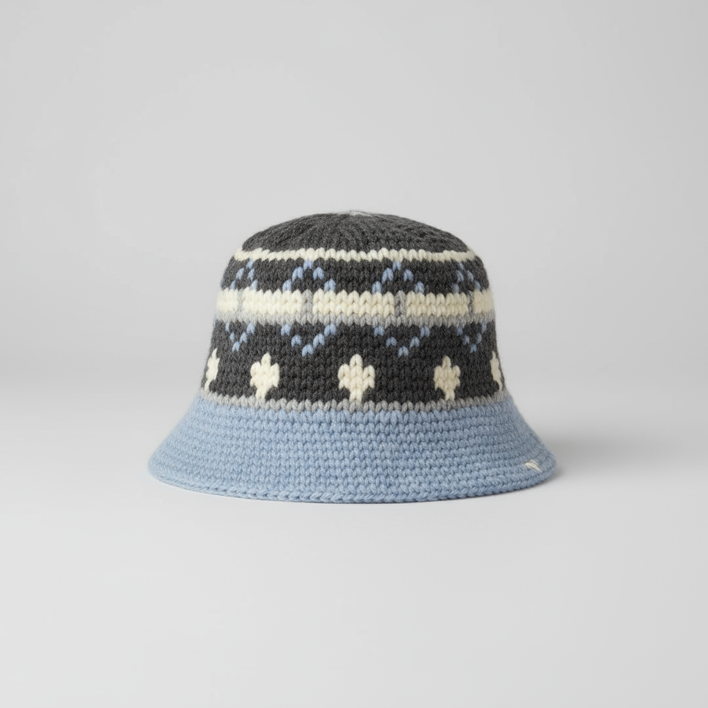 Bebek Mavisi ve Gri Yün Kova Şapka