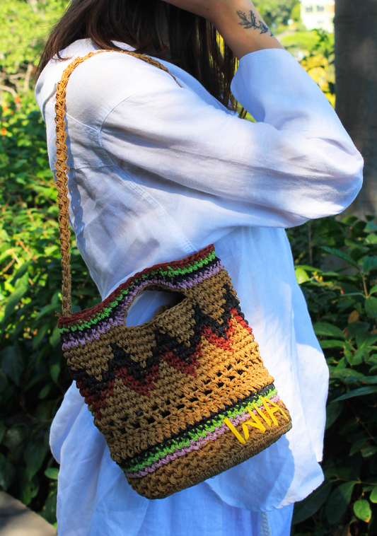 Straw Mini Bucket Bag in Beige