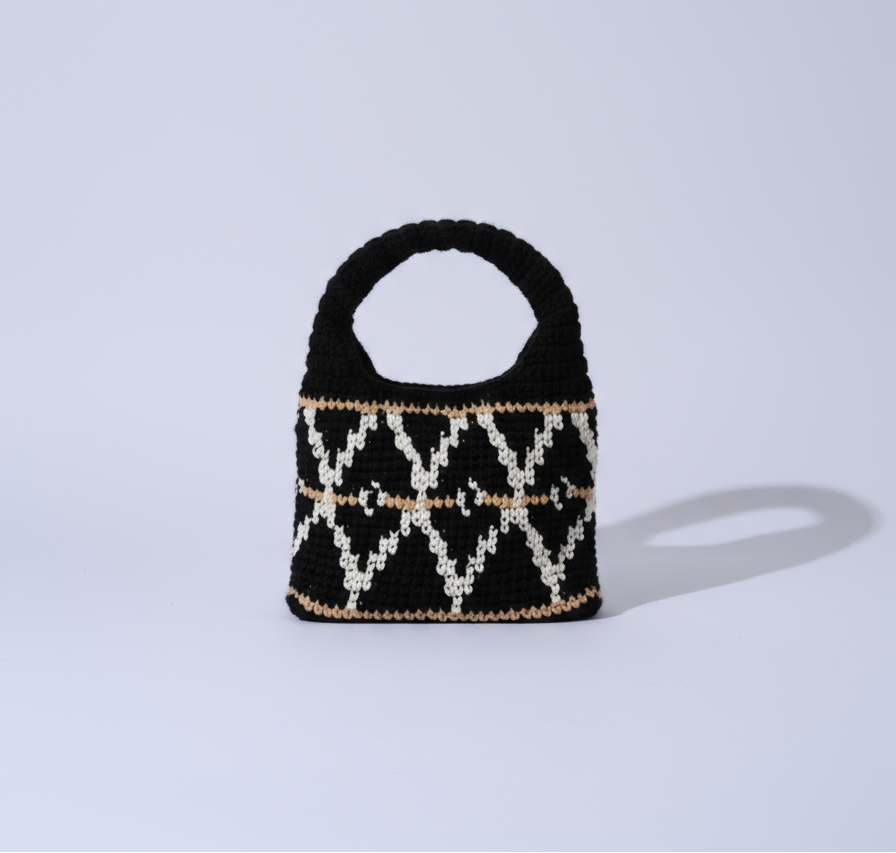 Siyah Küçük Wool Hobo Bag