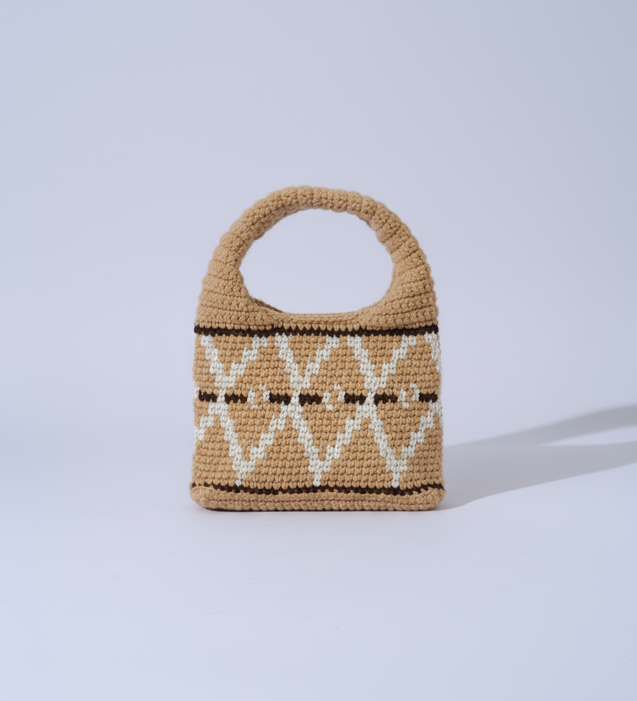 Bej Küçük Wool Hobo Bag